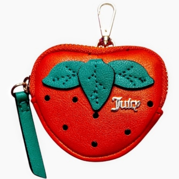 Juicy Couture Accessories - ❤️*Juicy Couture* RED Strawberry🍓Pouch KEYCHAIN with BLACK RHINESTONES🖤💚